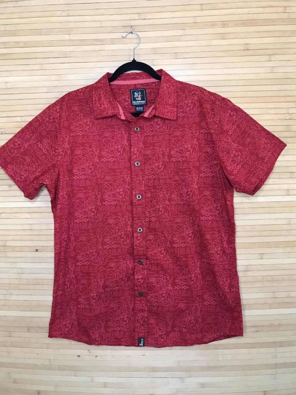 Hinano Tahiti Shirt Mens M Red Hawaiian Short Sleeve Button Down Beach Tropic